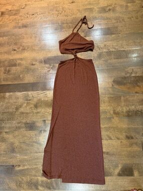 Verge Girl Rust Brown Halter Cutout Maxi Dress